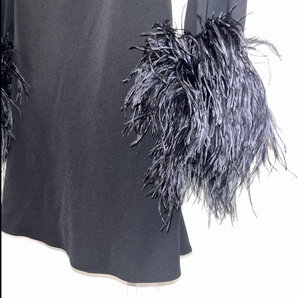 16Arlington Odessa Dress Black Feather Mini US 6 Long Sleeve Cutout Cocktail NWT - Picture 8 of 14